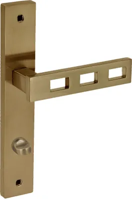 Produktbild von DOMINO Türgriff 78 Drückergarnitur WC - Badezimmer Set | Links & Rechts Türbeschlag für WC/Badezimmertüren | L-Form | Türbeschläge aus Aluminium |Bronze Türdrückergarnitur| TRE M3