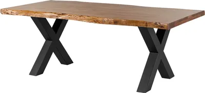 Image de MASSIVMOEBEL24 | Table à manger 200x100 en bois d'acacia brun pieds en X anthracite mat FREEFORM 5