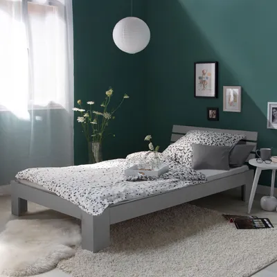 Image de Lit Simple en Bois Lit Futon Lit 90x200 Gris Pin Cadre de Lit en Bois Massif