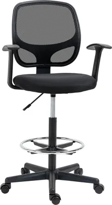 Produktbild von Ergonomischer Bürostuhl Schreibtischstuhl, Drehstuhl, Zeichenstuhl, Verstellbarer Fußring, Bis 120 Kg, Schwarz, 60X56X110-132 Cm