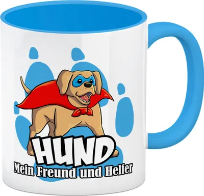 Produktbild von Kaffeebecher Hellblau mit Superhelden - Labrador - Hund mein Freund und Helfer