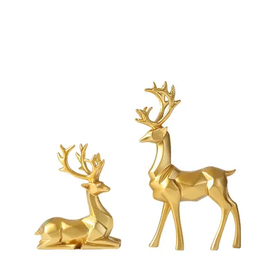 Produktbild von 2 Stück Weihnachts-Rentier-Figuren, Dekoration, nordischer europäischer Stil, Hirsch-Statue, Kamin, Fenster, Schreibtisch, Schlafzimmer, Regal, Ornament(Gold)