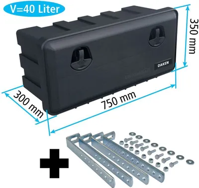 Produktbild von Daken J040 + z uchwytem pionowym VH401, skrzynka narzędziowa, skrzynka do przechowywania, skrzynka do przechowywania ciężarówek, skrzynka podłogowa, 750 x 350 x 300 mm, ok. 40 litrów