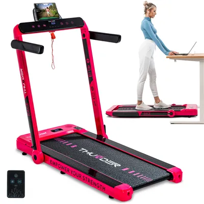 Image de THUNDER RACE-PINK Tapis de Course 14 km/h Pliable Walking Pad 2 CV jusqu'à 130 kg LED Bluetooth Application Fitness Maison