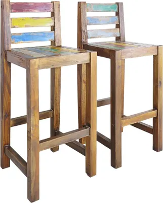 Produktbild von Barhocker dkd-home-decor Vintage 40 x 44 x 106 cm, Sitzhöhe 75 cm, Massivholz, wiederverwertetes Bootsholz, Mehrfarbig