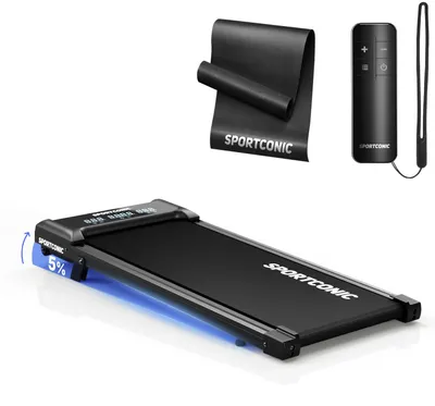 Obrázok produktu pre Sportconic Walking Pad bežecký pás – 1–6 km/h, tichý a kompaktný, s 6 % sklonom, LED displejom a ochrannou podložkou na podlahu, ideálny na doma.