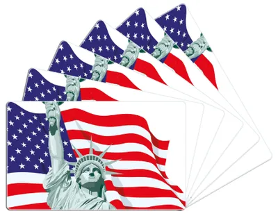 Produktbild von Wallario Frühstücksbrettchen 6er Set aus Glas, je 14 x 23 cm, mit rutschfesten Füßen, Motiv Freiheitsstatue USA