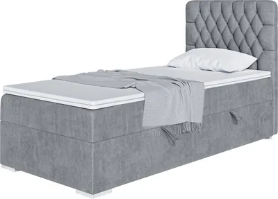 Produktbild von MEBLINI Boxspringbett mit Bettkasten - Gepolstert Einzelbett mit Matratze und Topper - Polsterbett mit Stauraum - Bett mit Kopfteil - Stauraumbett - DALIA - 90x200 Links  - H4/Grau Samt