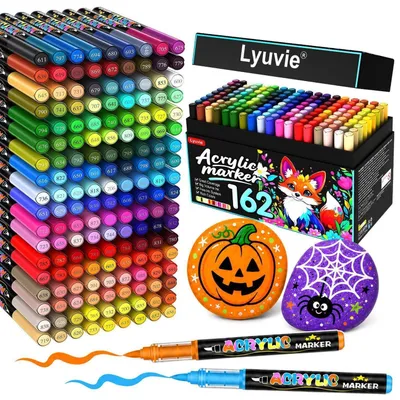 Immagine prodotto di Set di pennarelli acrilici, 162 colori, resistenti all'acqua, permanenti, adatti per legno, pietra, vetro, tessuto