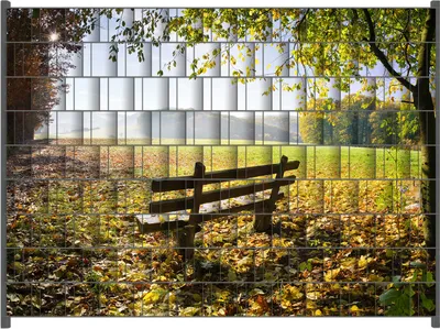 Produktbild von Wallario Zaunsichtschutz mit Motiv Idyllische Holzbank in den Bergen für Ein- und Doppelstabmatten Zäune in der Größe 250 x 180 cm