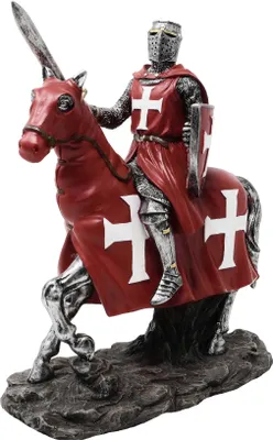 Immagine prodotto di Crociato rosso a cavallo con spada e scudo - statuetta, Medioevo, cavaliere