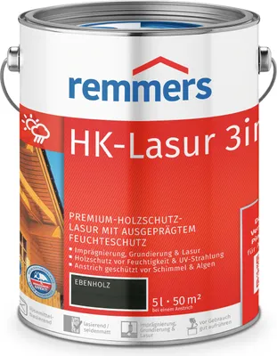 Zdjęcie produktu dla Remmers HK-Lasur 3w1 heban, 5 litrów, zewnętrzna bejca do drewna, potrójna ochrona drewna z impregnatem + podkład + lazura, ochrona przed wilgocią i promieniowaniem UV