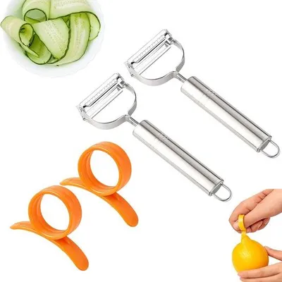 Produktbild von Unyqoos® 2‑teiliges Schäler-Set mit Julienneschneider & Zitrusöffner – ergonomischer Gemüseschäler für Obst & Gemüse, spülmaschinenfest, rutschfeste Griffe