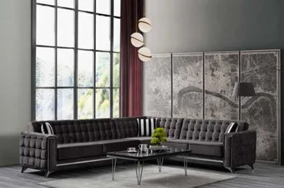 Produktbild von Ecksofa in Grau Textilmöbel Bequemes L-förmiges Sofa Modernes