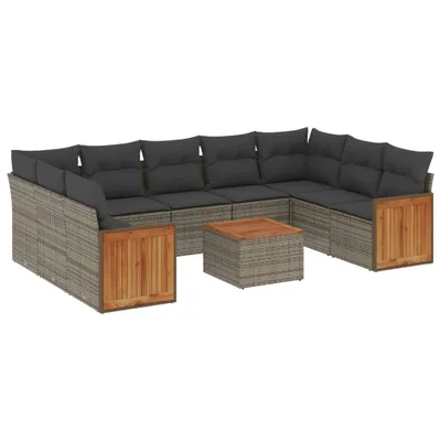 Produktbild von vidaXL 10-tlg. Garten-Sofagarnitur mit Kissen Grau Poly Rattan