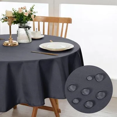 Produktbild von Grijs Rundes Tischläuten 160cm, wasserfester Tischlaken, wasserabweisendes Tischläuten für Wohnzimmer, Garten, Festen, Hochzeiten oder Haushalt.
