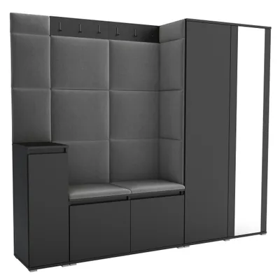 Produktbild von Garderobe LUTON 8 BLACK 33 - Farbe:Schwarz, moderne Garderobe 40x220x186cm, funktionelle Lösung für den Flur, Garderobe, Möbel für den Flur,
