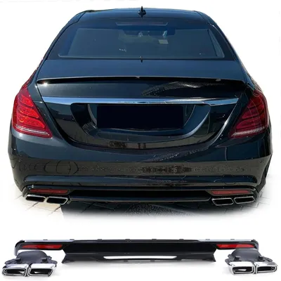 Productafbeelding van Achterbumper met 4 uitlaatpijpen, chroom, voor Mercedes-Benz S-klasse W222, modeljaren 2013-2017, achterdiffusor