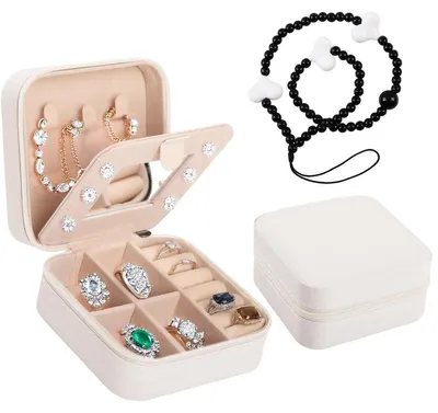 Produktbild von Schmuckkästchen Schmuckorganizer Reiseschmuckkästchen - 10 x 10 x 5 cm - Weiß - Für Reisen und den Alltag