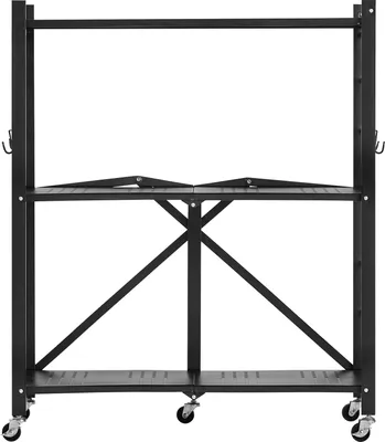 Produktbild von SucceBuy 3-stufiges klappbares Regal mit Rollen, 33x76x91 cm, faltbares Schwerlastregal, montagefreies Standregal, vielseitiges Haushaltsregal, Küchenregal, Metallregal für Garage, Küche und Keller, schwarz