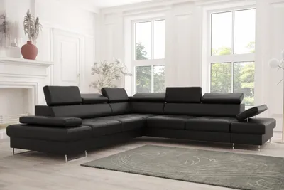 Produktbild von Ecksofa GALAXY MAX Große Echtleder Couch 280x280 mit Schlaffunktion und Bettkasten, Schwarz - Links