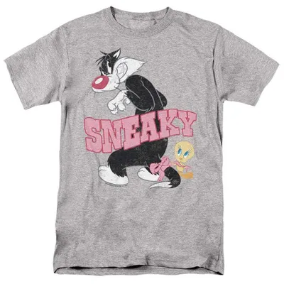 Image de T-shirt Looney Tunes, modèle "Sneaky", unie, pour hommes et femmes, référence TV37703 (taille M), couleur "Heather" (gris chiné)