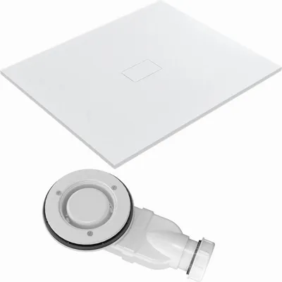 Produktbild von Rechteck Duschwanne SMC Duschtasse Duschwannen-Set 120 x 100 cm Brausewanne Rutschfest Steinoptik mit Ablaufgarnitur