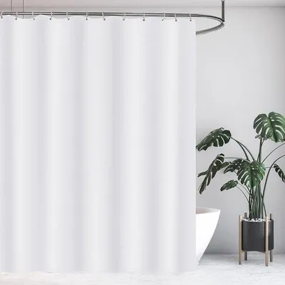 Produktbild von Unyqoos® Duschvorhang 180 x 180 cm – Polyester, weiß, wasserabweisend & schimmelbeständig, waschbar, mit Gewichtssaum, Metallösen, inkl. 12 Haken