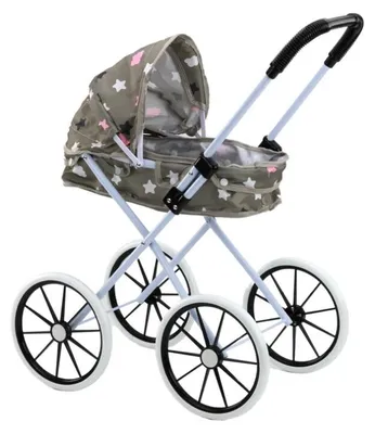 Obrázok produktu pre Kočík pre bábiky Veľké kolesá Skladací Hviezdy Oblaky Sivá 60cm