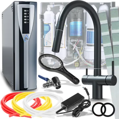 Immagine prodotto di Rubinetto da cucina a 3 vie Ari Slender con doccetta estraibile e girevole 360, per acqua filtrata, nero opaco