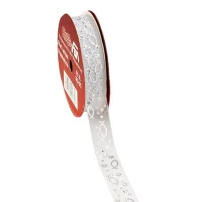 Produktbild von Band Organza Fisch weiss/silber, Rol. à 20 m