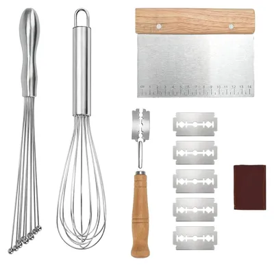 4-teiliges Backzubehör aus Edelstahl – Schneebesen, Teigschaber & Brotmesser