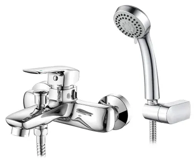 Einhebel-Badarmatur Wandmontage, Messing, Chrom, mit Brauseset