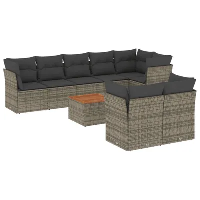Produktbild von vidaXL 9-tlg. Garten-Sofagarnitur mit Kissen Grau Poly Rattan
