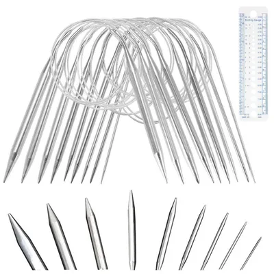 Image de Aiguilles à tricoter circulaires de 40 cm, ensemble de 9 pièces en acier inoxydable, de 2,5 à 10 mm, pour chaussettes et petits projets