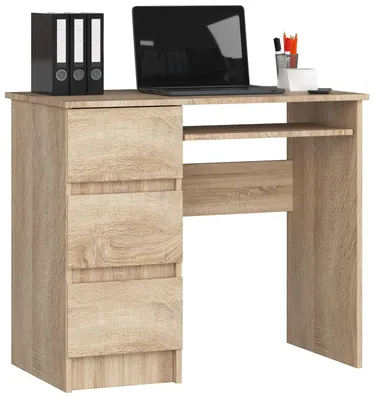 Produktbild von Akord Schreibtisch Mit 3 Schubladen Linke Ausführung Sonoma Eiche 90X50X77 Cm