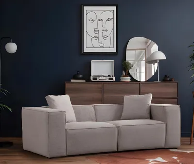 Produktbild von Wohnzimmer Set 2tlg 3-Sitzer mit Hocker Modern Design Grau Einfarbig