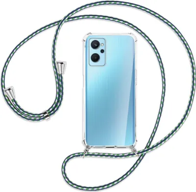 Produktbild von Handykette Backcover-Schutzhülle mit Band (Metall silberfarben) für Realme 9i - grün/blau/weiß