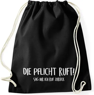 Produktbild von Turnbeutel mit Spruch Die Pflicht ruft Sag ihr ich ruf zurück Gymsac Gymbag Moonworks® schwarz unisize
