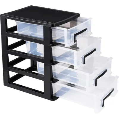 Produktbild von Transparenter Schubladen Organizer 4-stufig – Aufbewahrungsschrank Schwarz-Transparent | Für Schmuck Kosmetik Bürobedarf | Schubladenbox
