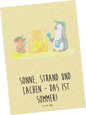 Produktbild von Mr. & Mrs. Panda Ansichtskarte Sommerfreude - Gelb Pastell - Geschenk, Sommerprodukte, Kunstkarten, Sommermomente, Ansichtskarten, Summer Feelings, Sommergefühle, Strand