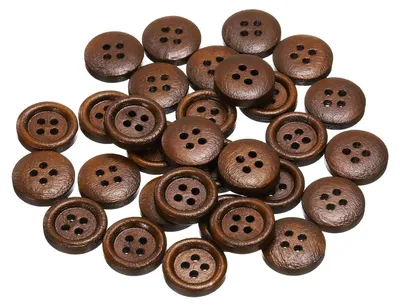 Produktbild von Runde Holzknöpfe, 15 mm Durchmesser - 30 Stück mit 4 Löchern zum Nähen und Basteln