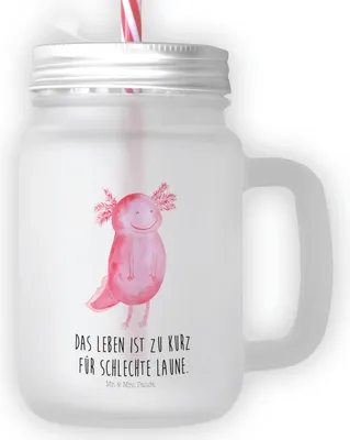 Produktbild von Mr. & Mrs. Panda Glas Axolotl Glücklich - Transparent - Geschenk, Schwanzlurch, gut Gelaunt, Becher mit Strohhalm, Glasbecher, Cocktailglas, Lurch, Lebensfroh, Trinkglas