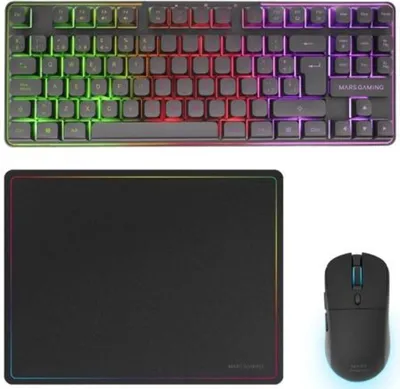 Produktbild von Mars Gaming MCPWTKLES, Kabellos, RF kabellos + USB, Membran Key Switch, QWERTY, RGB-LED, Schwarz