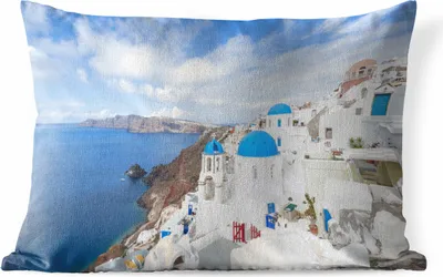 Produktbild von MuchoWow® Outdoor Kissen - Griechenland - Kirche - Meer - 60x40 cm - Wetterfest - Lounge Kissen - Zierkissen - Kissen für Innenräume