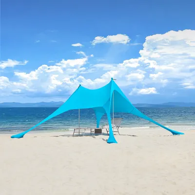 Produktbild von SoBuy Elastan Beach Tent Awning Beach Shelter Přenosný plážový stan s hliníkovými tyčemi Ochrana proti slunci Světle modrá OZT01-HB