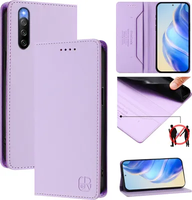 Obrázek produktu pro Kožené pouzdro pro Sony Xperia 10 IV, flipové pouzdro s přihrádkami na karty, peněženkou a stojánkem Fialový