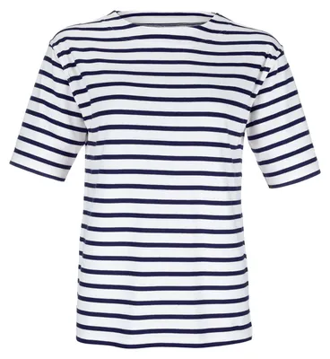 Produktbild von modAS Bretonisches Damen-T-Shirt mit U-Boot Ausschnitt - Ringelshirt Kurzarm Basic Shirt Gestreift aus Baumwolle in Weiß/Blau in Größe 48
