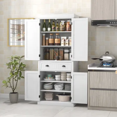 Immagine prodotto di Armadio alto - Mobile contenitore - Credenza - Armadio con cassetto - Mobile da cucina - 4 ante e 2 cassetti