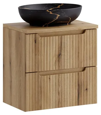 Produktbild von Badezimmer Waschtisch mit 60 cm Breite in Eiche mit gerillter Front, 2 Schubladen - NEWPORT-56-EVOKE